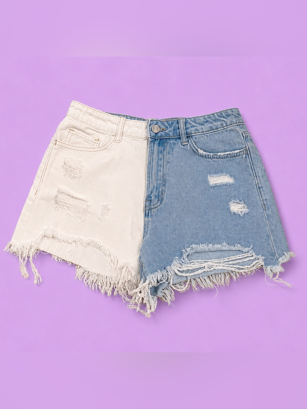VERVET Women’s Small Two-Tone Distressed Raw Hem Denim Shorts Cutoff